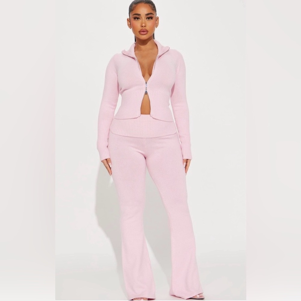 Fashion Nova Pink Ribbed Knit Set XS fits like a small